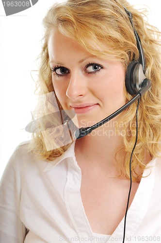 Image of business blonde woman with headset