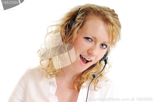 Image of business blonde woman with headset