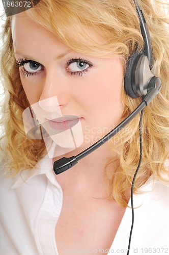 Image of business blonde woman with headset
