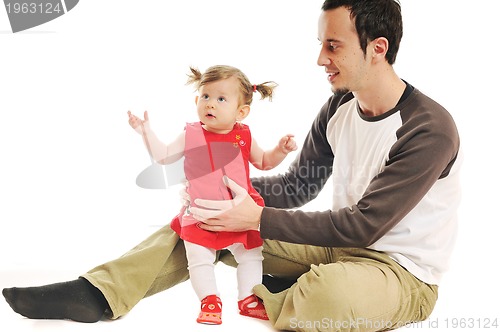 Image of young father  play with beautiful daughter 