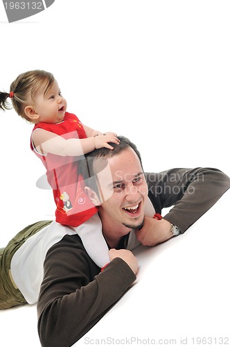 Image of young father  play with beautiful daughter 