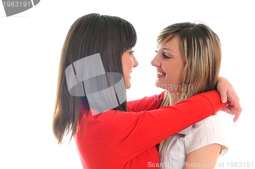 Image of two young girls isolated on white