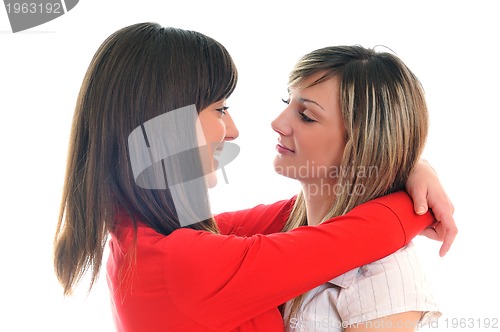 Image of two young girls isolated on white