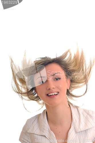 Image of party woman isolated with wind in hair