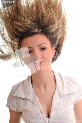 Image of party woman isolated with wind in hair