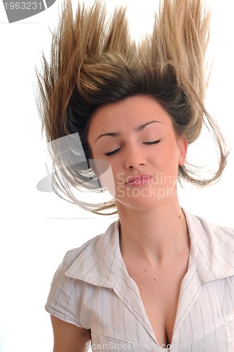 Image of party woman isolated with wind in hair