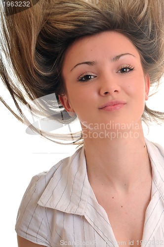 Image of party woman isolated with wind in hair