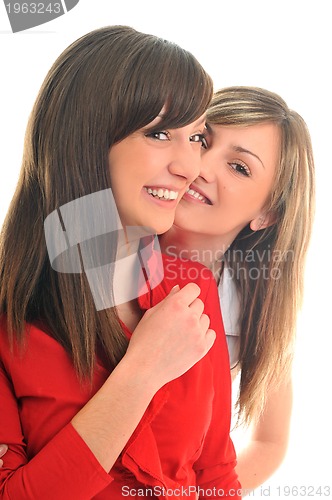 Image of two young girls isolated on white