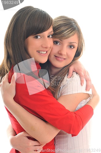 Image of two young girls isolated on white