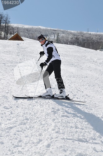 Image of happy skier woman portrait