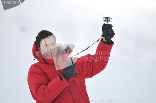 Image of weather meteo man measure wind speed