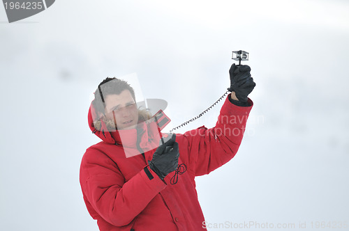 Image of weather meteo man measure wind speed
