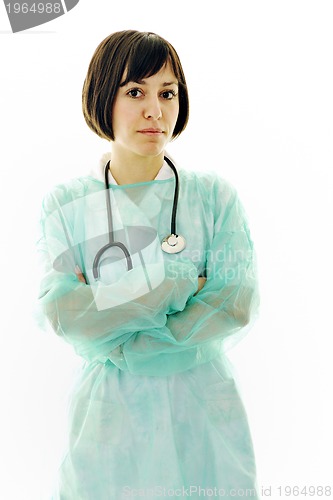 Image of happy nurse with stethoscope  isolated on white