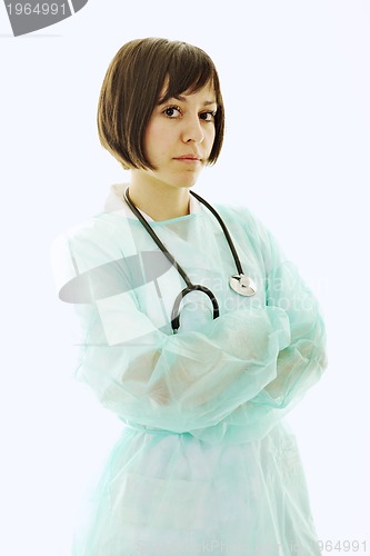 Image of happy nurse with stethoscope  isolated on white