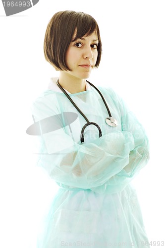 Image of happy nurse with stethoscope  isolated on white