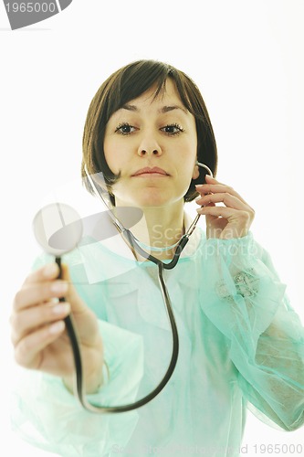 Image of happy nurse with stethoscope  isolated on white