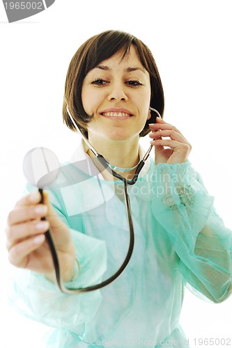 Image of happy nurse with stethoscope  isolated on white
