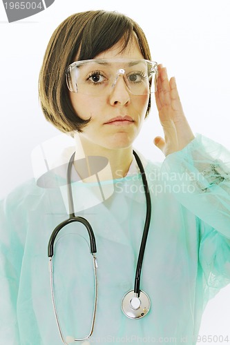 Image of happy nurse with stethoscope  isolated on white