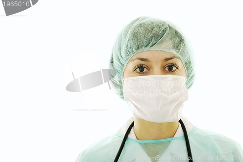 Image of happy nurse with stethoscope  isolated on white