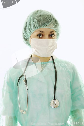 Image of happy nurse with stethoscope  isolated on white