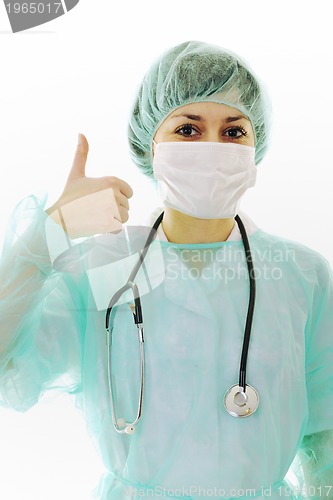 Image of happy nurse with stethoscope  isolated on white