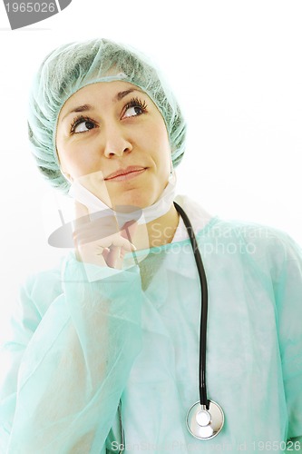 Image of happy nurse with stethoscope  isolated on white