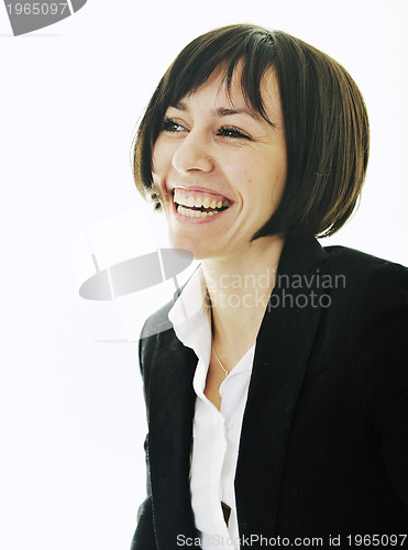 Image of young business  woman displaying empty business card