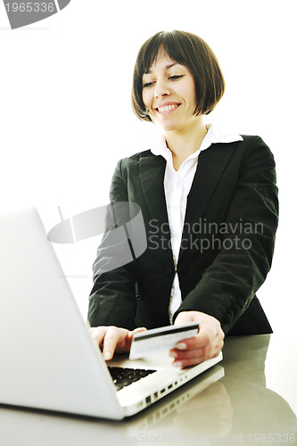 Image of business woman making online money transaction