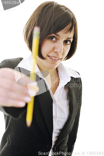 Image of bosiness woman choosing perfect pencil