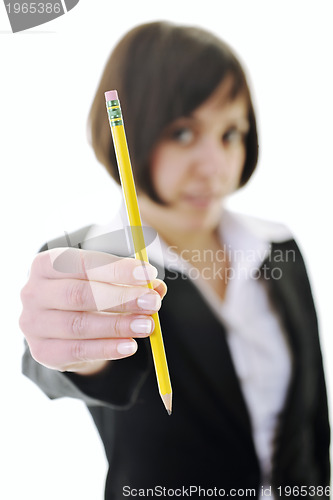 Image of bosiness woman choosing perfect pencil