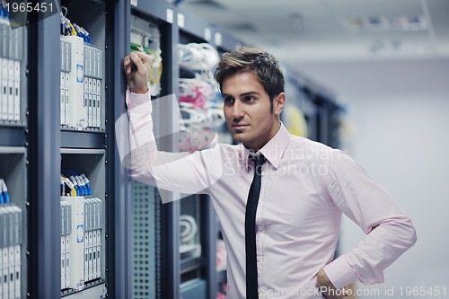 Image of young it engeneer in datacenter server room