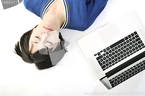 Image of young woman isolated on white looking for solutions