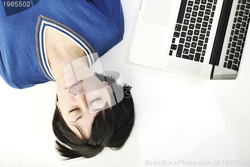 Image of young woman isolated on white looking for solutions