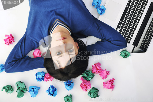 Image of young woman isolated on white looking for solutions