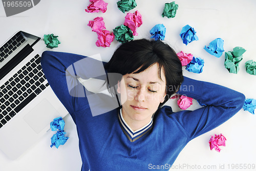 Image of young woman isolated on white looking for solutions