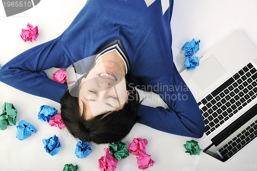 Image of young woman isolated on white looking for solutions