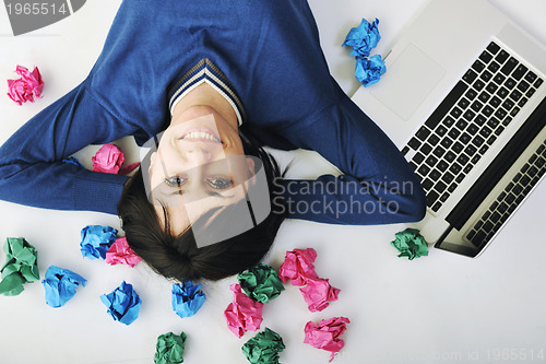 Image of young woman isolated on white looking for solutions