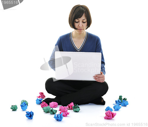 Image of young woman isolated on white looking for solutions