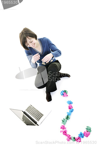 Image of young woman isolated on white looking for solutions