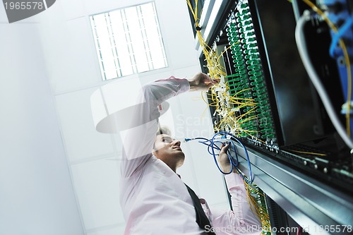 Image of young it engeneer in datacenter server room