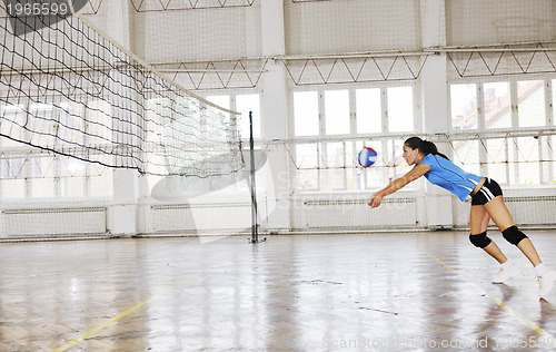 Image of girls playing volleyball indoor game