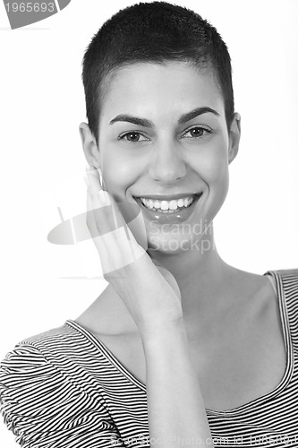 Image of brunette female  model posing isolated on white background