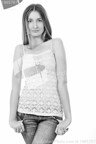 Image of blonde  female  model posing isolated on white background
