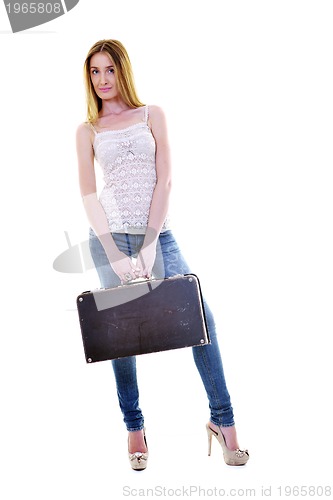 Image of blonde girl with travel bag