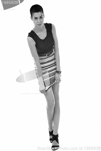 Image of brunette female  model posing isolated on white background