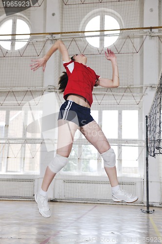 Image of girls playing volleyball indoor game