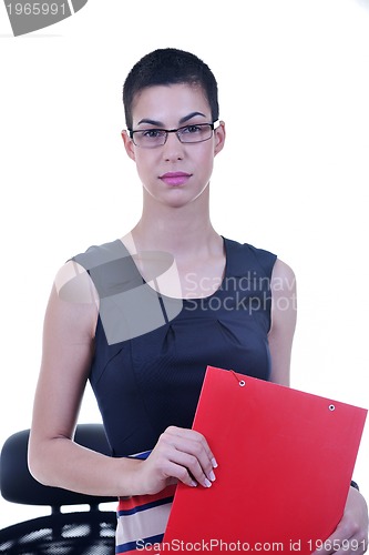 Image of brunette female  model posing isolated on white background