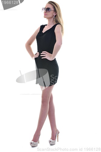 Image of blonde  female  model posing isolated on white background