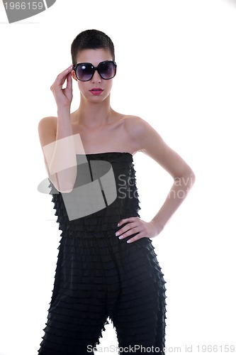 Image of brunette female  model posing isolated on white background