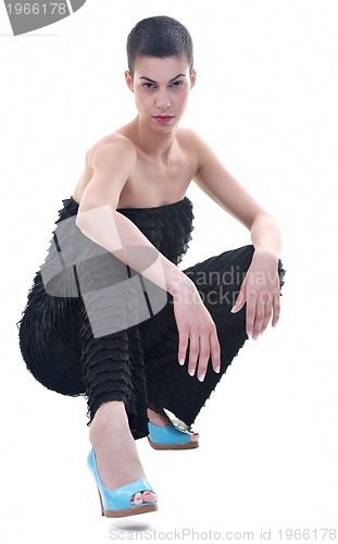 Image of brunette female  model posing isolated on white background